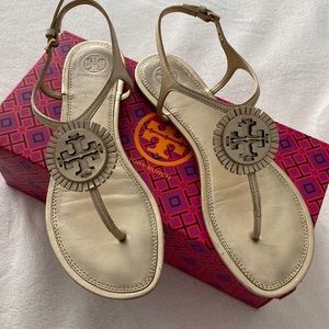 Tory Burch gold thong sandals